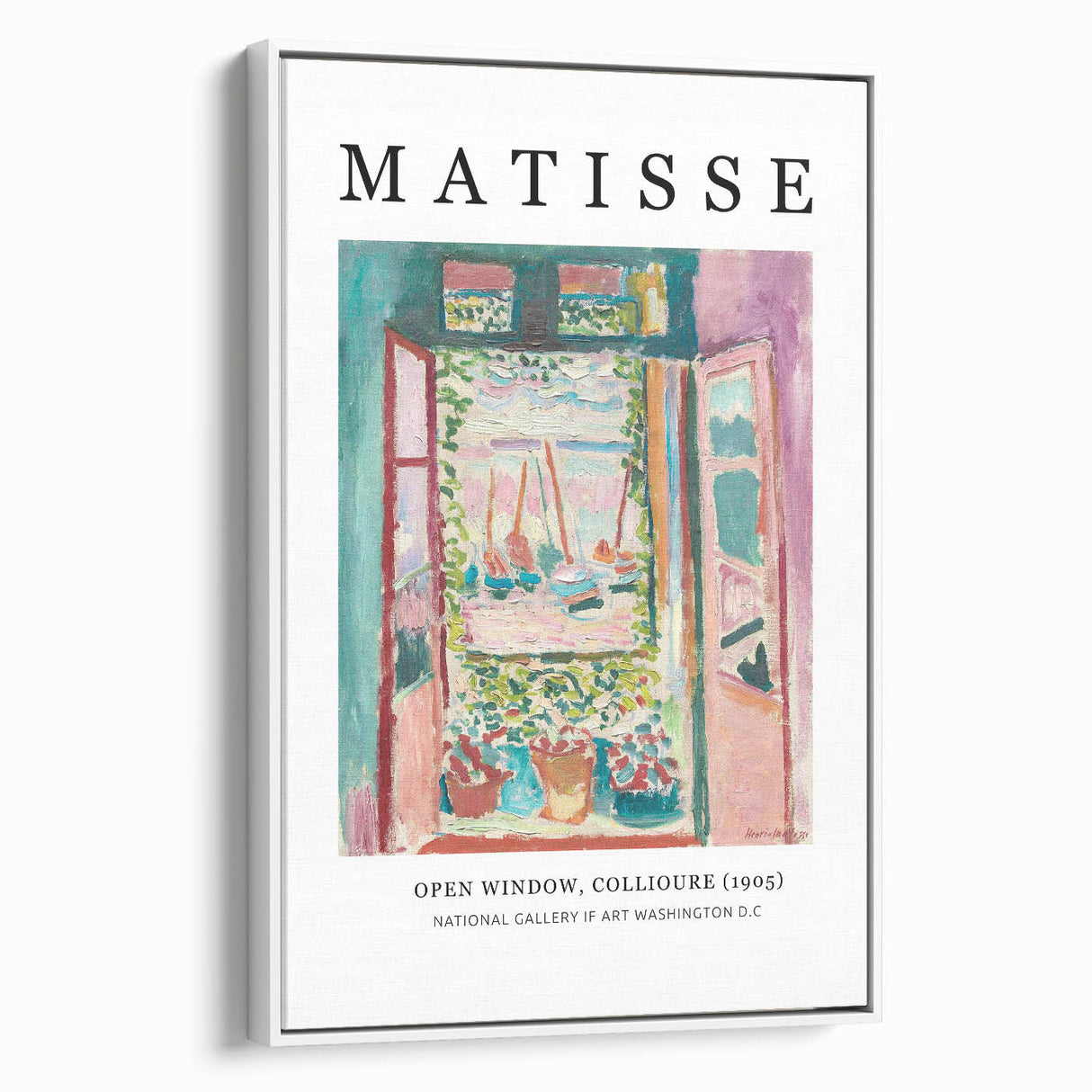 Framed canvas featuring a vintage-style Henri Matisse landscape in muted black tones, ideal for bedroom wall art.