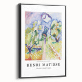 Black and white vintage poster art of a landscape painting on framed canvas, ideal for bedroom decor.