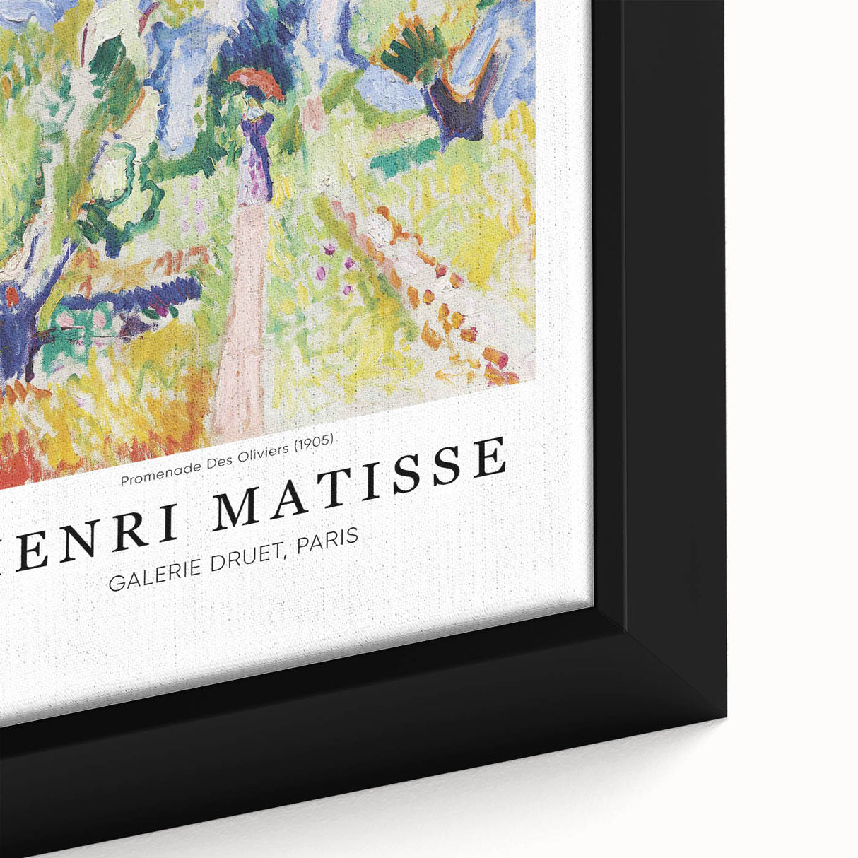 Extra large black wall art featuring a colorful, textured Henri Matisse design on framed canvas, ideal for living room decor.