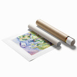 Extra large rolled print of a Henri Matisse-inspired floral design in vibrant colors, ideal for classy bathroom wall art.