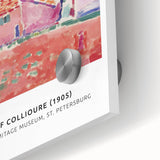 Mid-century modernist large abstract art print in vibrant primary colors on acrylic glass, ideal for dining room art.