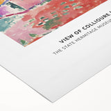 Art deco poster featuring geometric shapes in bold blue and gold tones on rolled canvas, suitable for dining room wall art.