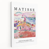 Abstract Henri Matisse-inspired design on stretched canvas, featuring bold primary colors, ideal for kitchen wall art.