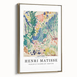 Framed canvas featuring a colorful landscape art painting in a vintage poster style.