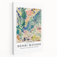 Abstract Henri Matisse-inspired design on stretched canvas with bold blue and green colors, suitable for kitchen wall art.