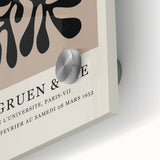 Mid-century modernist art featuring abstract forms in vibrant colors on acrylic glass, ideal for dining room art.