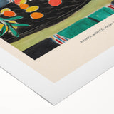 Art Deco poster featuring geometric patterns in bold red and black on a rolled canvas, suitable for dining room decor.