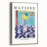 Framed canvas of a Henri Matisse-inspired landscape art painting, featuring colorful abstract shapes on a black background.