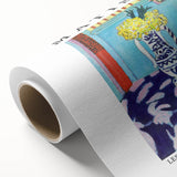 Art Deco style poster of abstract shapes in bold colors on rolled canvas, suitable for nursery wall art or dining room decor.