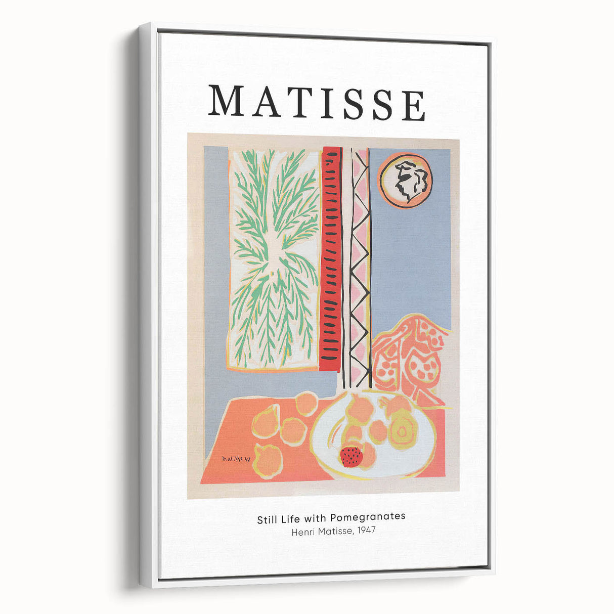 Framed canvas featuring a black and white vintage poster of a Henri Matisse landscape, ideal for bedroom wall art.