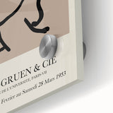 Large abstract wall art print featuring vibrant hues of blue and orange in a mid-century modernist style.