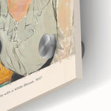 Mid-century modernist art featuring abstract shapes in bold colors on acrylic glass, ideal for dining room art.