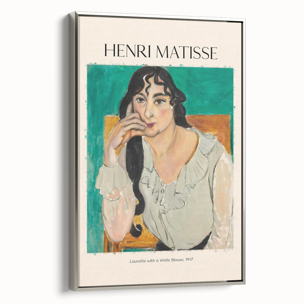 Vintage poster art featuring a colorful Henri Matisse design in a silver frame, ideal for living room decor.