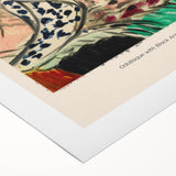 Art deco poster featuring geometric patterns in muted gold and navy, rolled canvas.