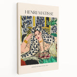 Abstract Henri Matisse-inspired design on stretched canvas, featuring bold primary colors, ideal for kitchen wall art.