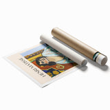 Extra large rolled print of a Matisse-inspired abstract floral design in vibrant hues, ideal for classy bathroom wall art.