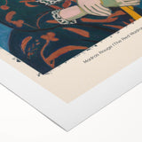 Art deco poster featuring bold geometric shapes in red, black, and beige on rolled canvas, suitable for dining room walls.