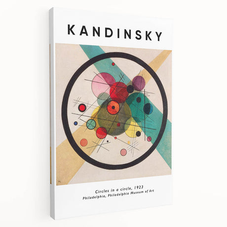 Abstract Kandinsky-style artwork in bold colors on stretched canvas, suitable for kitchen wall art.