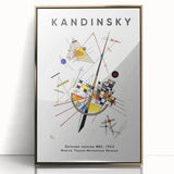Large art print of a Kandinsky-inspired abstract design in bold colors on a framed acrylic.