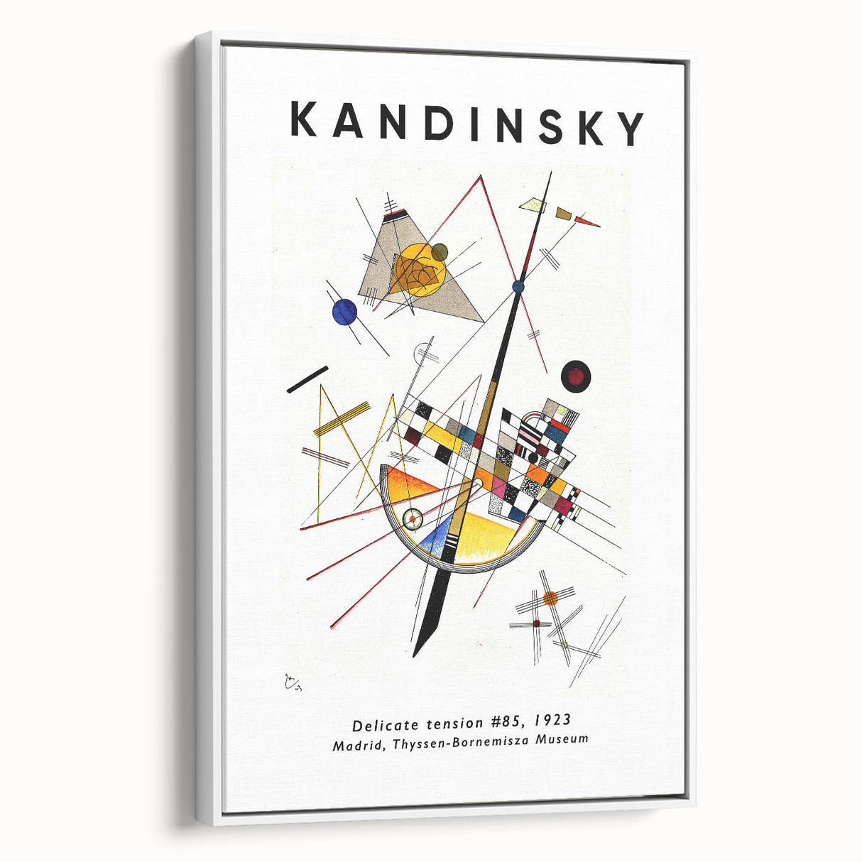 Extra large framed canvas of vintage poster art featuring a Kandinsky-inspired abstract design in colorful tones.