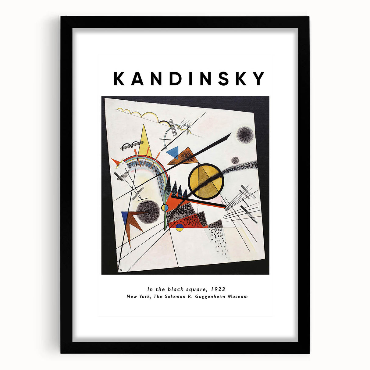 Extra large textured abstract art print featuring colorful swirls and geometric shapes on a black framed canvas.