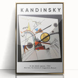 Large art print of a mid-century modernist Kandinsky design in vibrant colors, framed in gold acrylic.