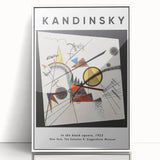 Acrylic print of a Kandinsky-inspired art deco design in vibrant primary colors, framed in white.
