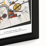 Extra large framed canvas featuring a black background with colorful, textured abstract shapes, ideal for living room decor.