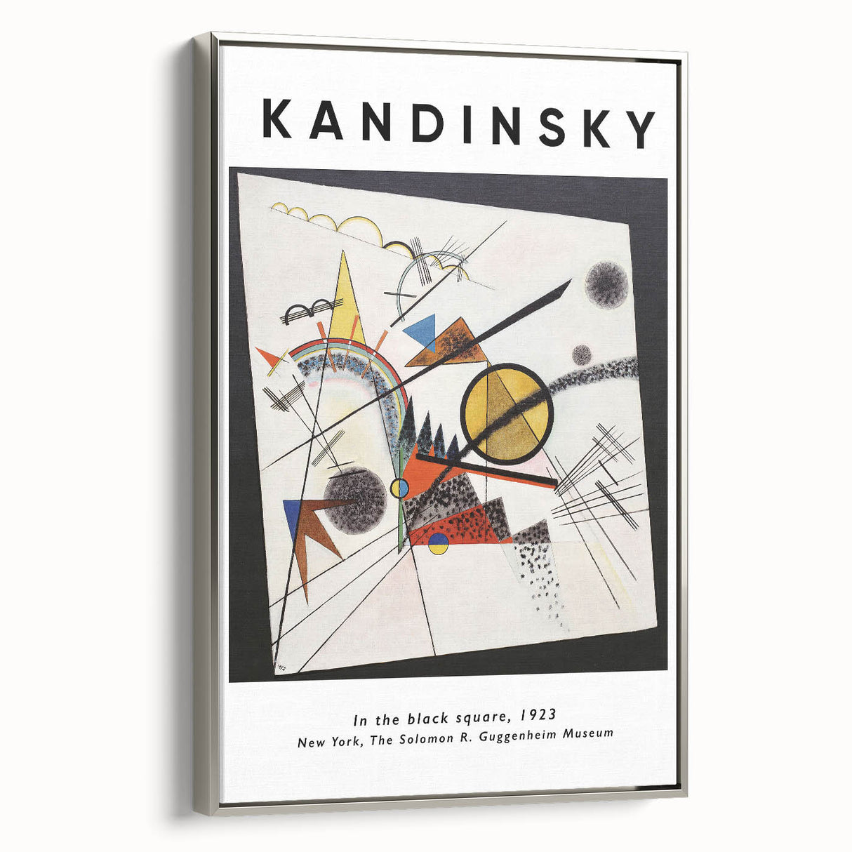 Framed canvas featuring a Kandinsky-inspired abstract landscape in vibrant colors.