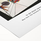 Art deco poster featuring geometric shapes in bold red, blue, and black on rolled canvas, suitable for dining room decor.