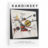 Abstract black and white Kandinsky-style artwork on stretched canvas, ideal for kitchen wall art.
