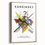 Framed canvas featuring an abstract Kandinsky-inspired landscape in black and gold tones, ideal for bedroom wall art.