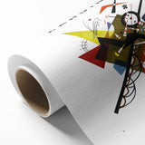 Art deco style poster featuring geometric shapes in vibrant primary colors on rolled canvas, ideal for nursery wall art.