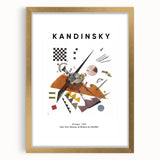 Extra large abstract art print featuring dynamic swirls in vibrant orange and blue on a gold-framed canvas.