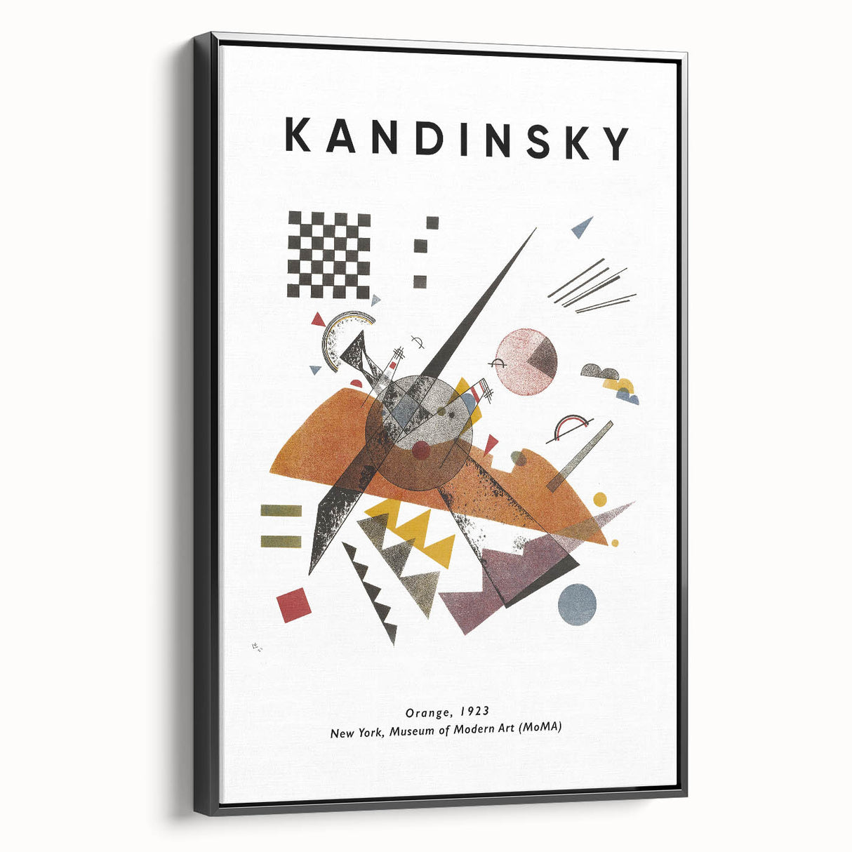 Black and white framed canvas featuring a vintage Kandinsky-inspired abstract landscape, ideal for bedroom wall decor.