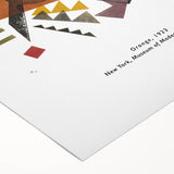 Art deco poster featuring geometric shapes and bold colors on rolled canvas, suited for dining room or bathroom walls.