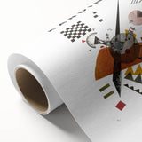 Art deco poster featuring geometric shapes in bold colors on rolled canvas, ideal for nursery wall art or dining room decor.