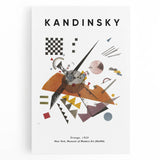 Abstract black and white Kandinsky design on stretched canvas, suited for kitchen wall art.