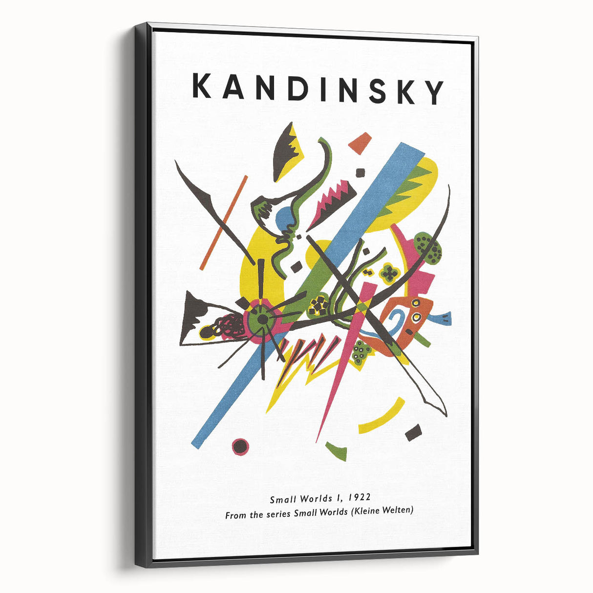 Black and white framed canvas featuring a vintage Kandinsky-inspired abstract landscape, ideal for bedroom wall art.