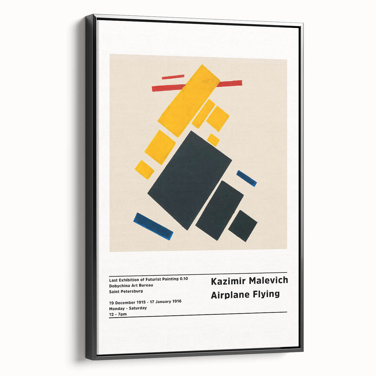 Black and white landscape art painting on a framed canvas featuring a minimalist Malevich design, suitable for bedroom decor.