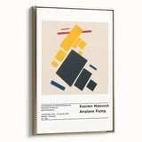 Framed canvas featuring a black and white Malevich-inspired abstract landscape, ideal for bedroom wall art.