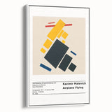 Framed canvas vintage poster art featuring abstract Malevich design in black with colorful accents.