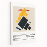 Abstract Malevich-inspired design on large stretched canvas with geometric shapes in black and white.