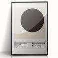 Large abstract wall art featuring geometric shapes in black and white, mid-century modernist style, framed in acrylic.