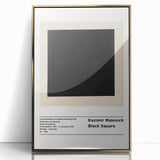 Mid-century modernist art print featuring geometric shapes in black and white, framed in gold acrylic.