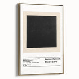 Framed canvas featuring a black and white Malevich-inspired abstract landscape, ideal for bedroom wall art.