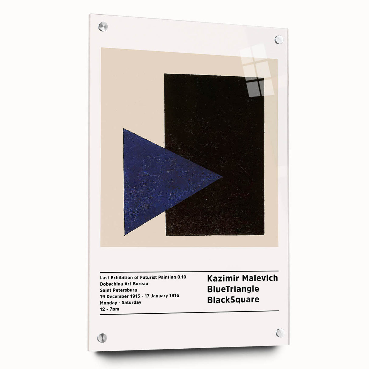 Large abstract wall art in acrylic glass featuring geometric shapes in black and white.