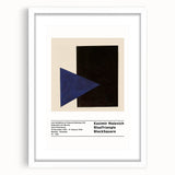 Abstract art print featuring geometric shapes in black and white, framed with a white mat.