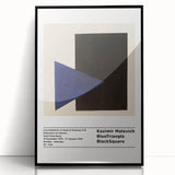 Large abstract wall art featuring geometric shapes in black and white, framed in acrylic.
