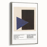 Framed canvas of a colorful, abstract landscape painting in a vintage poster style.